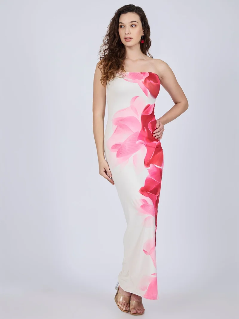 White Floral Printed Maxi Dress